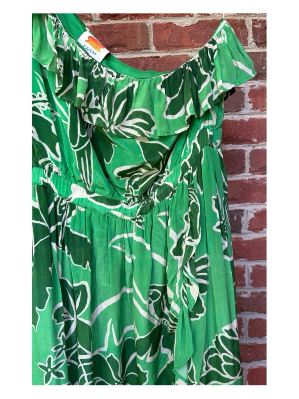 NWOT Anthropologie Farm Rio Printed One Shoulder Ruffle Dress in Living Nature M - Picture 9 of 16